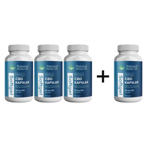 4 kpl 3:n hinnalla: CBD-kapselit 1500mg 60kpl