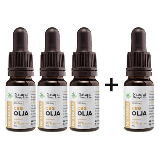 4 kpl 3:n hinnalla: CBG + CBD -öljy 10% (1000mg)